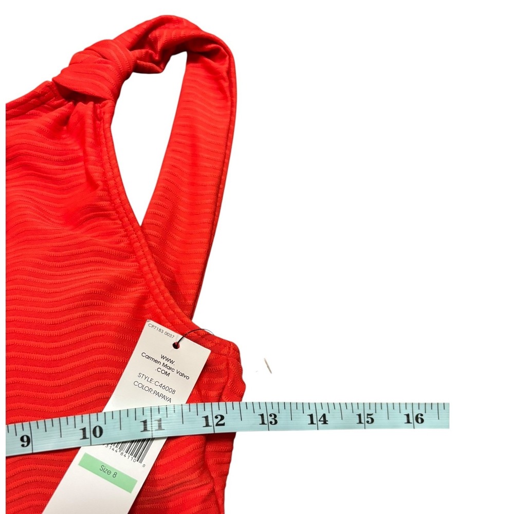 Carmen Marc Valvo One‎ Shoulder Swimsuit Textured Papaya Orange Size 8 NWT - Picture 8 of 9